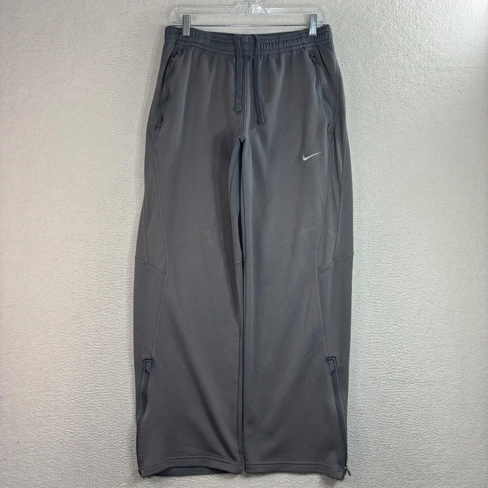 Y2K Nike Track Pants Men L Gray Baggy Sweatpants Ankle Zip Drawstring Dri Fit